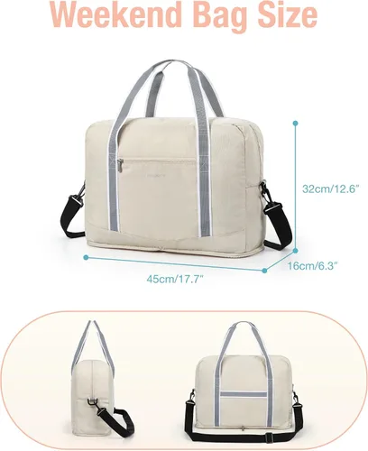 Miniatura 6 de BAGSMART Bolsa de lona para hombre y mujer, Beige, Bolsa de viaje