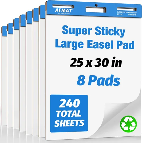 AFMAT Almohadillas adhesivas de caballete, papel de 25 x 30 pulgadas para profesores, papel de caballete resistente a la decoloración de tinta para
