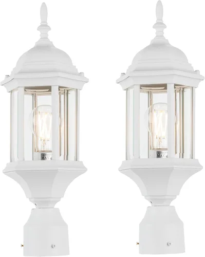 Miniatura 8 de LIT-PaTH Farol de poste de iluminación para exteriores, base mediana E26 máx. 60 W, carcasa de aluminio más vidrio, paquete de 2, acabado negro