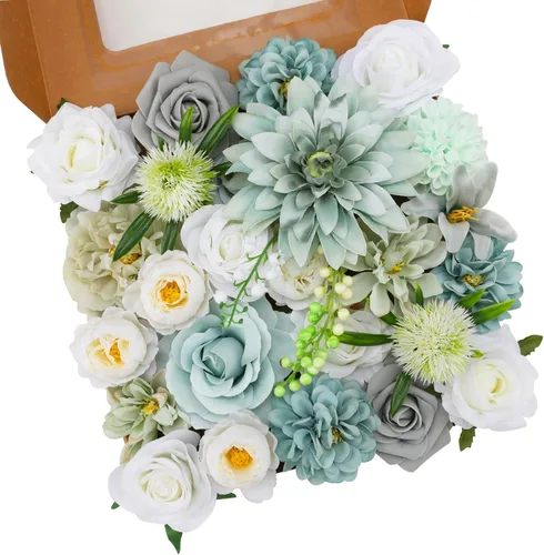 Miniatura 9 de Floweroyal Flores Artificiales Rosadas Flores de Rosa Falsas Dalia con Tallos para Ramos de Novia de Boda DIY, Baby Shower, Arreglo Floral, Centros