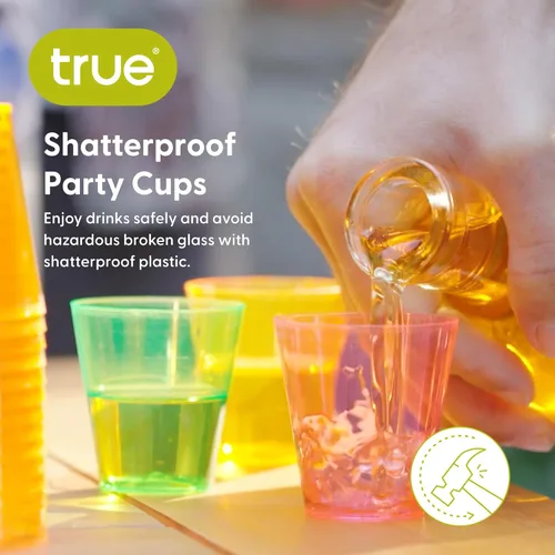 Miniatura 5 de True Vasos de chupito de plástico multicolor neón para fiestas, vasos desechables para beber al aire libre, colores surtidos, 2 onzas, juego de 60
