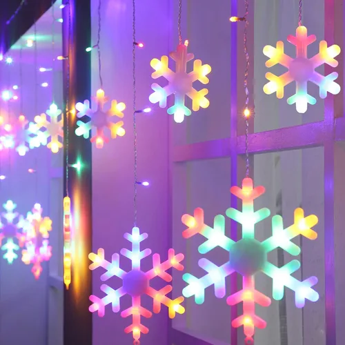Miniatura 5 de Luces de copo de nieve de Navidad para exteriores, 17.22 pies, 264 luces LED de carámbano de copo de nieve con 22 gotas, 8 modos conectables
