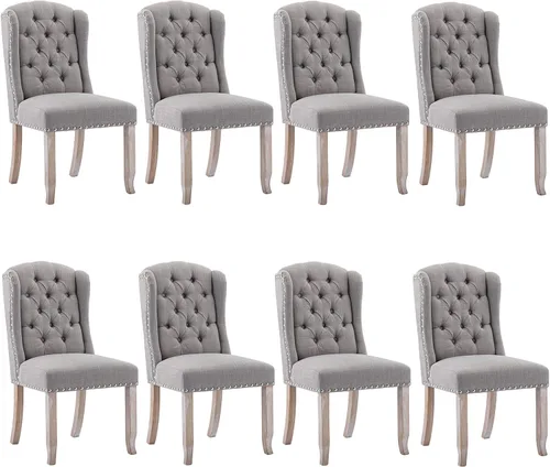 Miniatura 14 de DUOMAY Juego de 2 sillas de comedor modernas copetudas, sillas de comedor tapizadas de lino, sillas auxiliares sin brazos para cocina, comedor, Beige