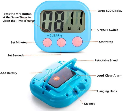 Miniatura 2 de Temporizador digital de cocina, pantalla de visualización grande, alarma fuerte, soporte magnético fuerte, temporizador de juego para maestros