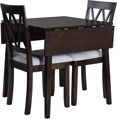 Miniatura 8 de P PURLOVE Juego de comedor de cocina de 3 piezas, juego de mesa de comedor de madera con mesa de comedor de hoja abatible y 2 sillas de comedor