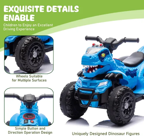 Miniatura 4 de Bluefun Dinosaurio eléctrico de 4 ruedas para montar, ATV para niños, 12V, con música, Bluetooth y luces LED, regalo de cumpleaños para niños de 3