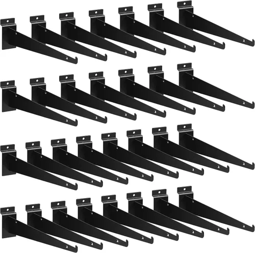 Miniatura 8 de Oudain Soporte de estante de listones de 12" con labio, soportes de pared de listones resistentes, accesorios de pared de listones flotantes en Negro
