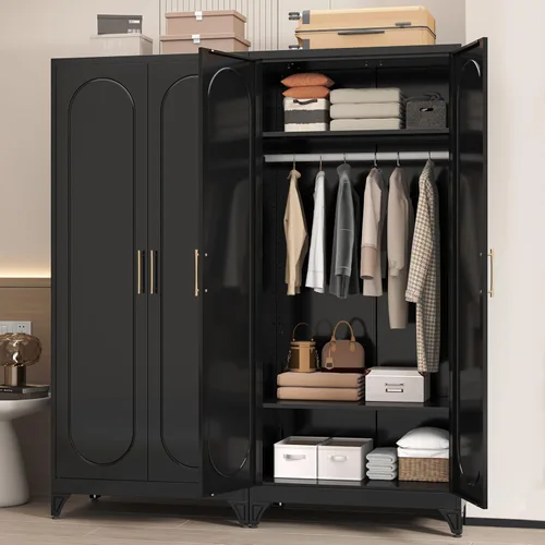 Miniatura 11 de Armarios de Metal con Cajones, Armario Guardarropa Negro con Barra para Colgar, Gabinete de Almacenamiento de Ropa con Estantes Ajustables