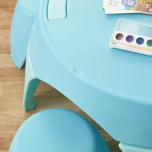 Miniatura 7 de ECR4Kids Ayana - Juego de mesa y taburete, mesa y sillas para niños al aire libre, azul cian/aguamarina, 5 piezas cian/aqua