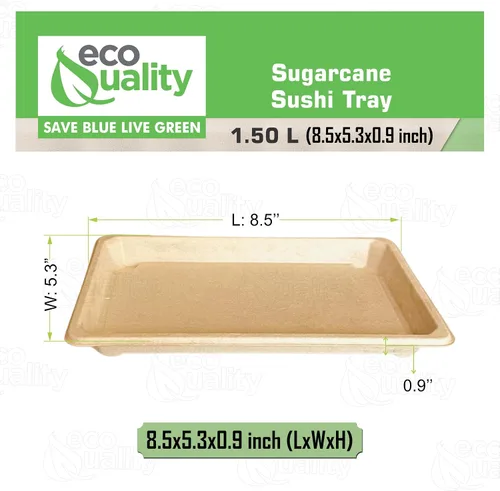 Miniatura 3 de EcoQuality Bandejas de sushi compostables XL - Contenedor de sushi para llevar bagazo de caña de azúcar natural - Biodegradable, plato de sushi