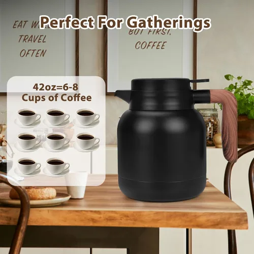 Miniatura 4 de Jarra térmica de café de 42 onzas, jarra térmica aislada, jarra de café aislada de acero inoxidable para mantener bebidas calientes/frías, Negro