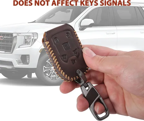 Miniatura 7 de Funda para llavero GMC, 6 botones, funda de cuero para llaves, llavero de metal para Yukon XL Denali 2015-2020, Chevy Tahoe Suburban