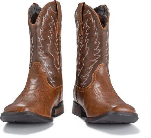 Miniatura 7 de IUV Botas de Vaquero para Hombre de Pie Ancho Punta Cuadrada Botas Occidentales con Bordado Clásico Duraderas Sin Cordones