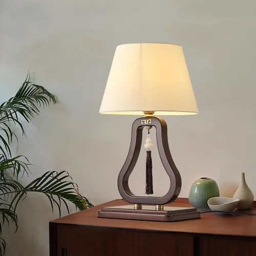 Miniatura 7 de Lámpara para escritorio, lámpara de mesa de noche, estilo retro, sala de estar, estudio, sala de té, lámpara de tela de madera maciza, lámparas