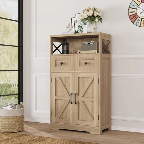 Miniatura 12 de Befrases - Gabinete de almacenamiento de casa rural con cajones y estante, aparador independiente para cocina, sala de estar, oficina en casa, gris