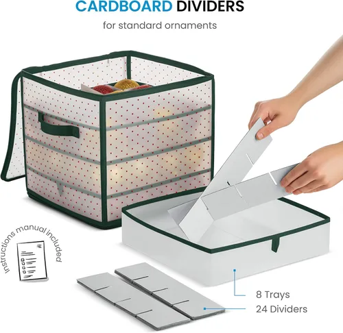 Miniatura 3 de ZOBER Caja de almacenamiento de plástico para adornos de Navidad, almacena 64 adornos de 3 pulgadas con bandejas individuales, caja de Verde