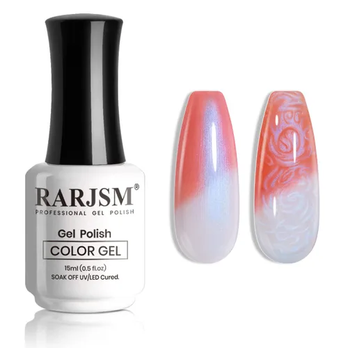 Miniatura 21 de RARJSM Esmalte de uñas en gel que cambia de color Nude Translucido Rosa a Rojo Berry, cambio de temperatura de estado de ánimo térmico, degradado