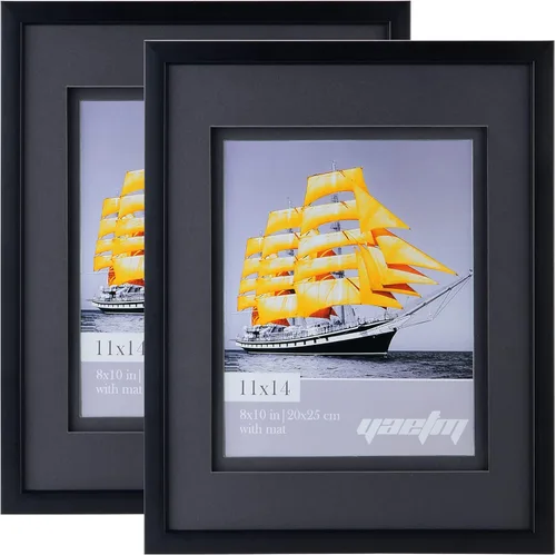 Miniatura 9 de Yaetm Juego de 2 portarretratos flotantes dobles de 8 x 10 pulgadas, 5 x 7 pulgadas con doble paspartú negro, vidrio real pulido de alta definición