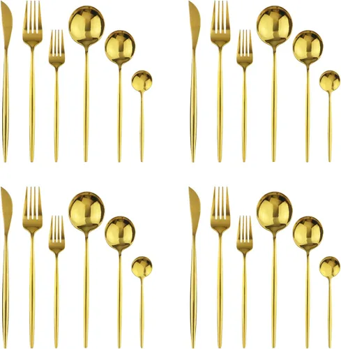 Miniatura 16 de Juego de cubiertos de 24 piezas de acero inoxidable 18/0, incluye cuchillos, tenedor, cuchara y cucharilla, servicio para 4 personas Púrpura