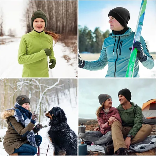 Miniatura 7 de Gorro de invierno para hombre, gorro de punto térmico con puños, regalos cálidos para mujer