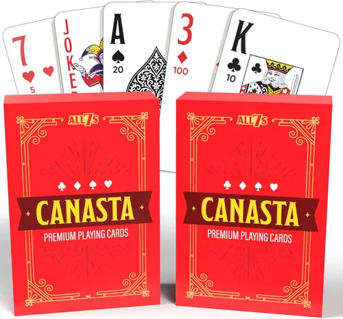 Miniatura 8 de All7s Juego de Canasta de Lujo - Juego de Cartas Clásico para Adultos y Personas Mayores - Cartas de Letra Grande, Bandeja Giratoria y Bloc