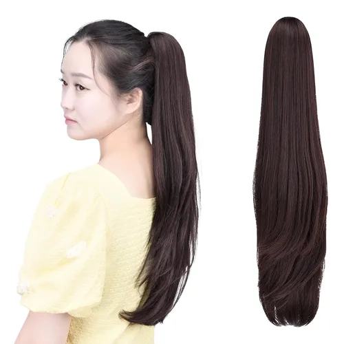Miniatura 16 de Extensión de cola de caballo negra con clip de garra, ondulada, 10 pulgadas, 3.5 onzas, sintético, como verdaderos, postizos, para mujer, Yaki