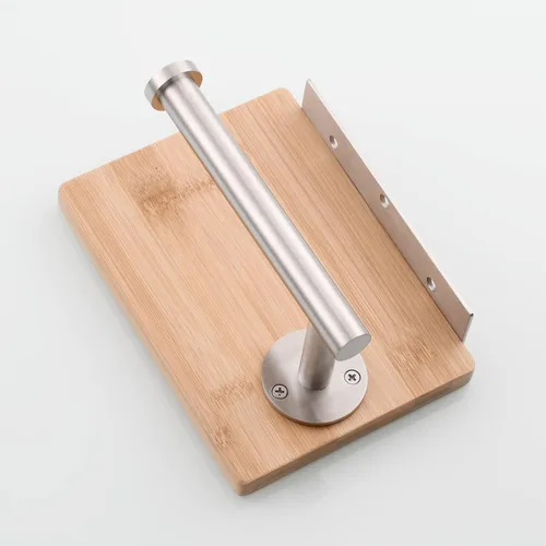 Miniatura 8 de Tecmolog Soporte de rollo de papel de acero inoxidable Soporte de pared para papel higiénico con estante de almacenamiento de madera, níquel Níquel