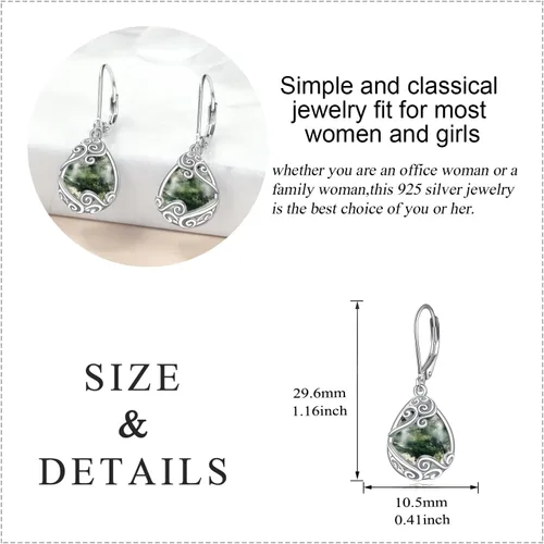 Miniatura 88 de Aretes colgantes con forma de lágrima de filigrana de piedra lunar de plata de ley 925 con cierre de palanca para mujer, regalos de joyería