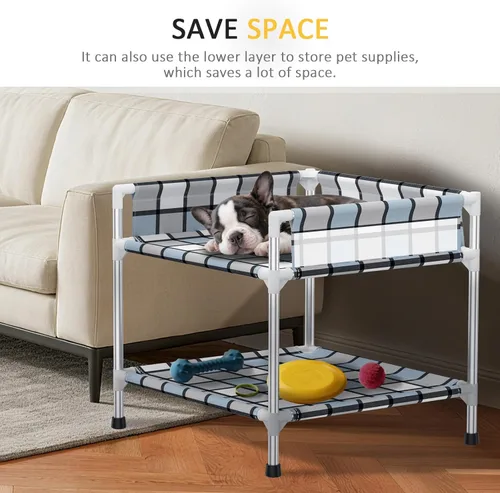 Miniatura 3 de Litera para Perros con Ventana de Cabecera - Cama Doble Elevada para Perros y Humanos con Barandilla de 2 Capas, Percha de Ventana para Perros, Cuna