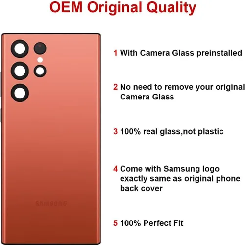 Miniatura 3 de Reemplazo de cristal trasero trasero para Samsung Galaxy S22 Ultra (rojo) 6.8 pulgadas 5G con kit de herramientas de reparación y adhesivo