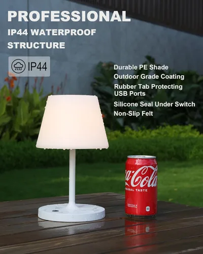 Miniatura 3 de WEILAILUX Lámpara de mesa para exteriores operada por batería, impermeable, lámpara de mesa inalámbrica recargable de 4000mAh, lámpara de escritorio