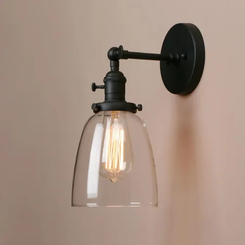 Pathson Loft - Lámpara de pared vintage de 5.6 pulgadas de diámetro con pantalla de vidrio transparente ovalada, lámpara de pared industrial vintage