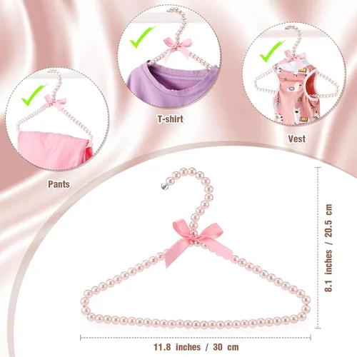 Miniatura 6 de Threan Rosa 12 piezas de perchas de ropa con cuentas de perlas mini con cuentas de perlas pequeñas de metal con cinta, estándar para niños, bebés
