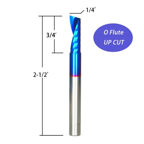 Miniatura 2 de Fresa de extremo CNC de carburo sólido de corte de 1/4 pulgadas de diámetro de corte simple 0 flauta espiral Router Bit para acrílico PVC Ruhi UO131
