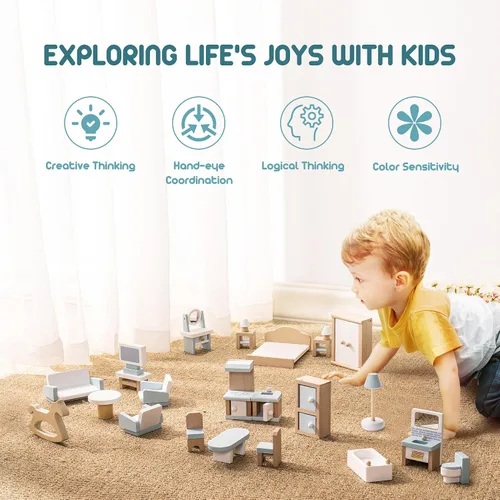 Miniatura 4 de ROBOTIME Muebles para Casa de Muñecas, Juego de Muebles de Madera para Casa de Muñecas, Set de 23 Piezas de Accesorios y Muebles para Casa