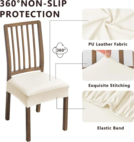 Miniatura 2 de NILUOH Fundas impermeables para asientos de sillas de comedor, juego de 6, fundas de asiento de cuero PU para sillas de comedor, fundas extraíbles