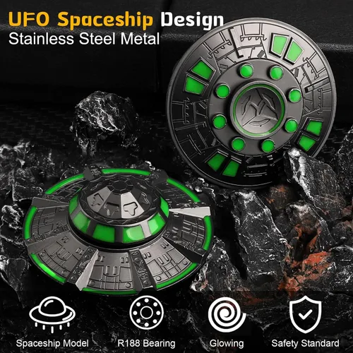Miniatura 5 de Juguete giratorio OVNI para niños y adultos, juguete de escritorio espacial luminoso de metal, accesorios EDC geniales, juguetes para aliviar
