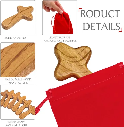 Miniatura 2 de WILLBOND Juego de 6 pequeños regalos de bautismo cruzados de mano de 4.1 pulgadas, decoración de cruz de pared con bolsa de terciopelo, crucifijo