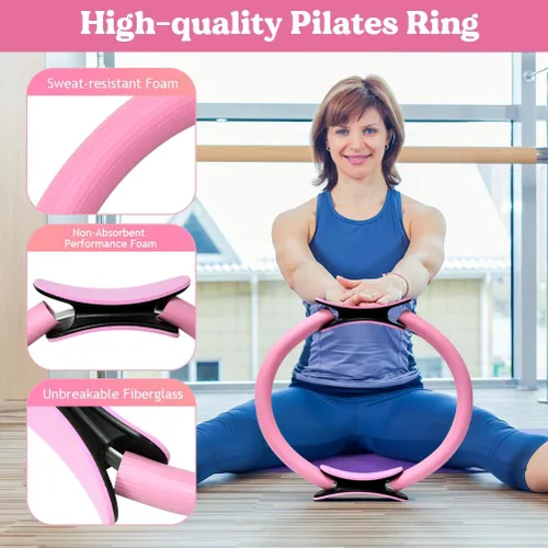 Miniatura 2 de Juego de anillos de pilates de 13 piezas, kit de pilates para mujer, accesorios de equipo de ejercicio, deformación, círculo mágico con asas Rosa