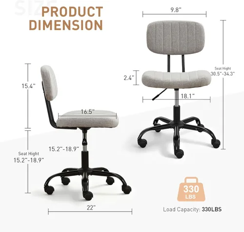 Miniatura 2 de DRMBOOK Silla pequeña de escritorio para oficina en casa con ruedas, cómoda silla de tocador sin brazos, silla giratoria para computadora, sin Tela