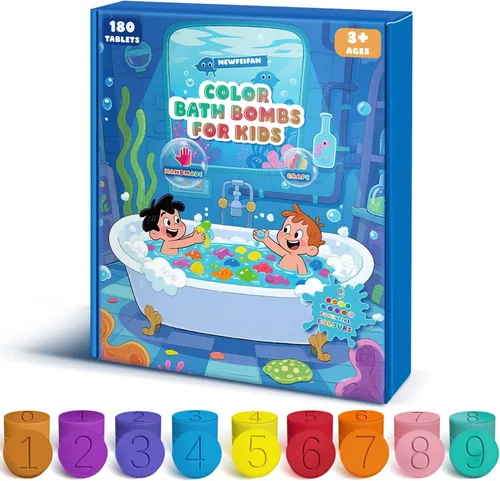 Bombas de baño para niños, niños y niñas, set de regalos para el día de San Valentín, 180 mini tabletas de color en 9 colores brillantes para arte