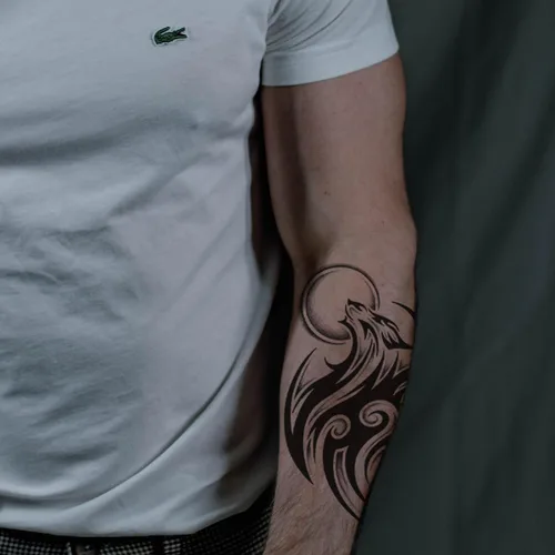 Miniatura 6 de 6 hojas impermeables brazo cuerpo arte temporal tatuaje pegatinas hombres negro lobo cruz tribal tótem cuerpo arte TBS-12