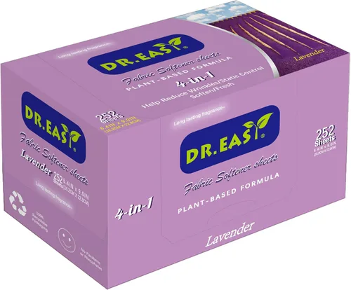 DR.EASY Hojas para Secadora Fórmula a Base de Plantas 252 Unidades Hojas Suavizantes de Tela para Lavandería Aceite Esencial de Lavanda Perfumadas
