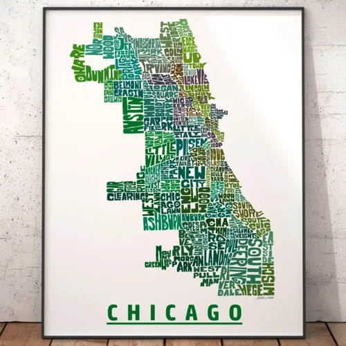 Miniatura 4 de Impresión del mapa del vecindario de Chicago, impresión firmada de mi arte original de mapa de tipografía de Chicago dibujado a mano