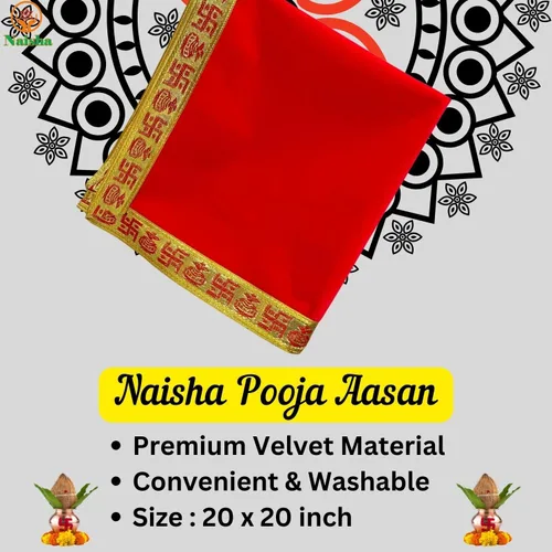 Miniatura 5 de NAISHA Red Pooja Aasan Mat (juego de 2), mandir de tela Puja/altar de 20 x 20 pulgadas, decoraciones multiusos Pooja accesorios de mantenimiento