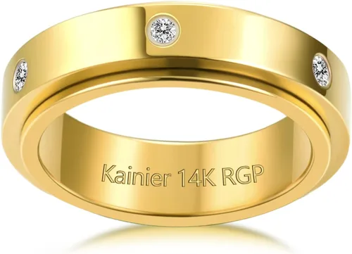 Kainier Anillos de ansiedad chapados en oro de 14 quilates piedras de circonita cúbica anillos giratorios para mujeres y hombres anillos de la