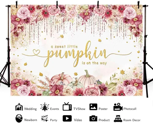 Miniatura 2 de MEHOFOND Fondo de otoño de 7 x 5 pies con temática de calabaza estilo bohemio para baby shower, fondo de fotos de baby shower, color rosa, burdeos