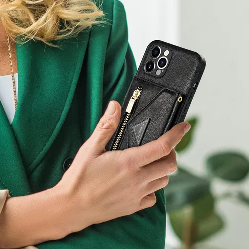 Miniatura 7 de Funda tipo cartera cruzada de piel sintética para Samsung Galaxy S22 Ultra 5G, 6.8 pulgadas, tarjetero, monedero con cremallera y soporte (negro)