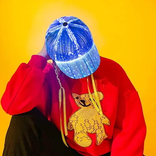 Miniatura 4 de HUNRUY Hip Hop - Gorra de béisbol LED luminosa para rave de Navidad con 7 colores de carga USB, 6