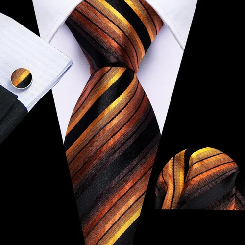 Miniatura 126 de Barry.Wang Juego de corbatas para hombre, corbata de seda a rayas, tejido a cuadros, gemelos formales, negocios, boda